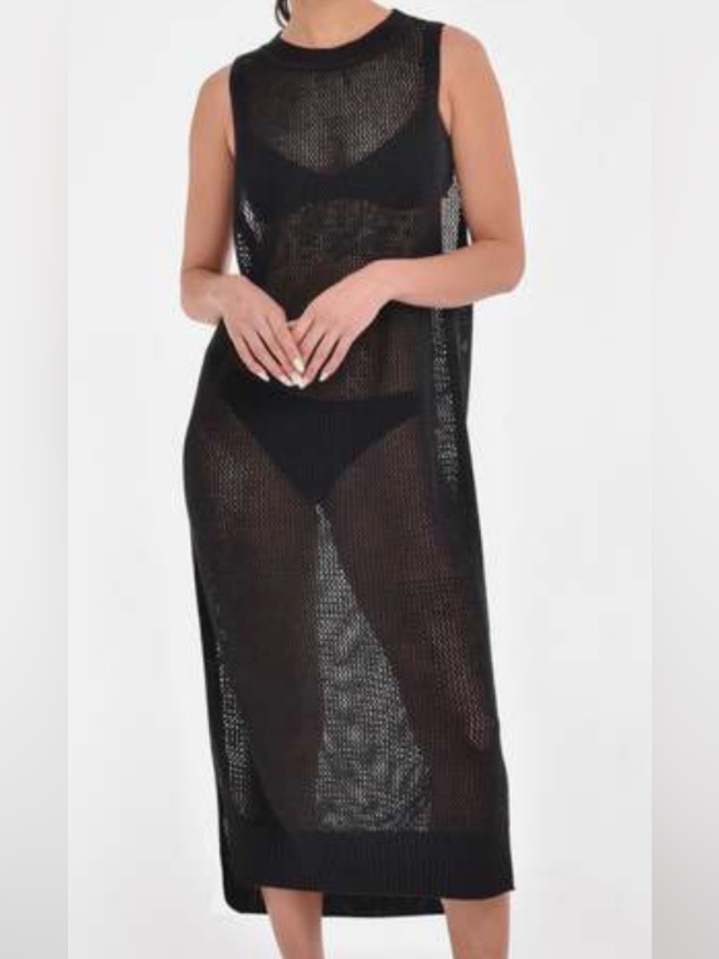 Paper Label Black Mesh Sleeveless Dress - Cover Up